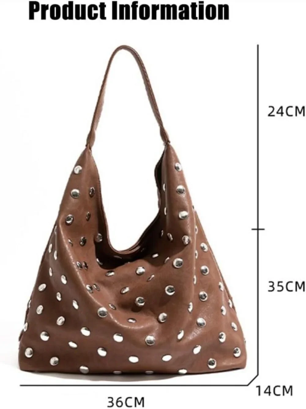 Stylish Vegan Leather Studded Hobo Bag - Soft Slouchy Tote Handbag for Women